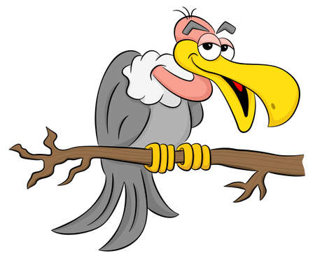 vector illustration of a cartoon vulture sitting on a branchのイラスト素材