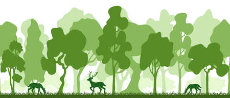 vector illustration of a horizontal seamless banner of deer in forestのイラスト素材