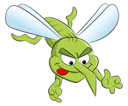 vector illustration of a bloodthirsty cartoon mosquito o whiteのイラスト素材