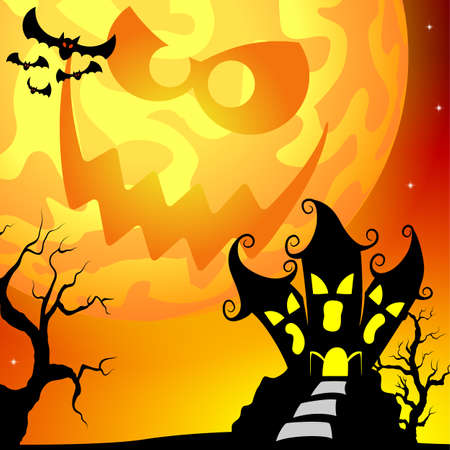 Illustration of a haunted house in a full moon night.のイラスト素材