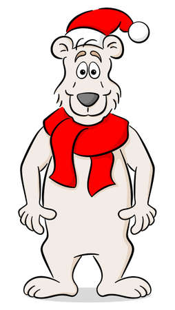 vector illustration of a standing cartoon christmas polar bearのイラスト素材