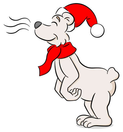 vector illustration of a sniffing cartoon christmas polar bearのイラスト素材