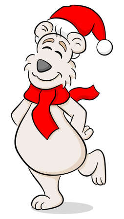 vector illustration of a cheerful cartoon christmas polar bearのイラスト素材