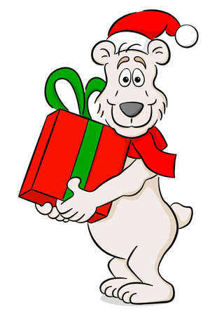 vector illustration of a cartoon christmas polar bear with giftのイラスト素材