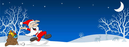 vector illustration of santa claus in a winter landscapeのイラスト素材