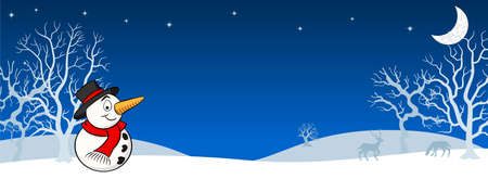 vector illustration of a snowman in a winter landscapeのイラスト素材