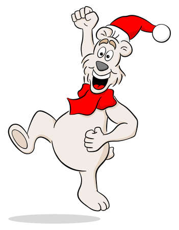 vector illustration of a happy cartoon christmas polar bearのイラスト素材
