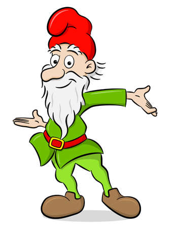 vector illustration of a garden gnome presenting somethingのイラスト素材