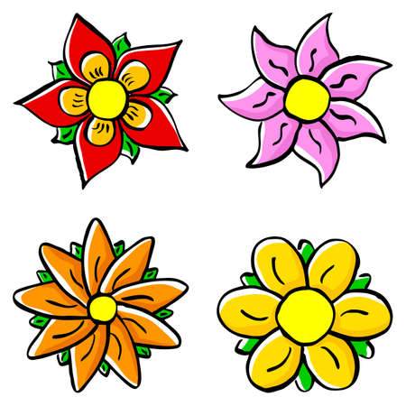 vector illustration of colorful cartoon flowersのイラスト素材