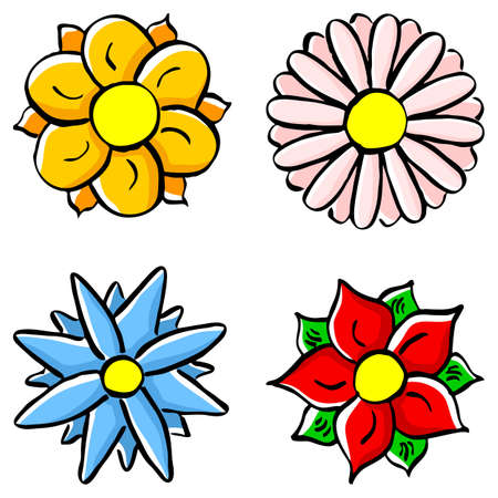 vector illustration of colorful cartoon flowersのイラスト素材