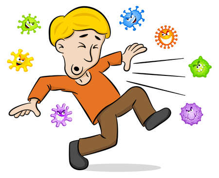 vector illustration of a coughing cartoon manのイラスト素材