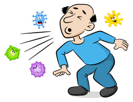 vector illustration of a coughing cartoon manのイラスト素材