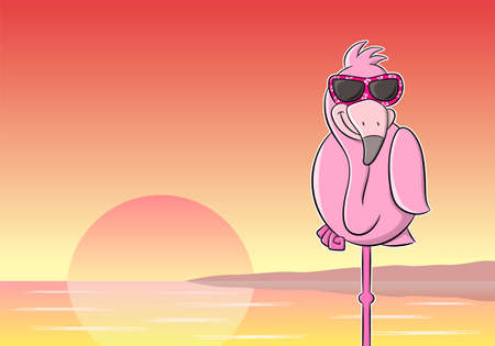 vector illustration of a cartoon flamingo with sunglassesのイラスト素材