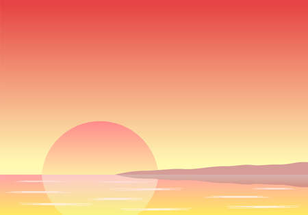 vector illustration of a sunset over the sea with coastのイラスト素材