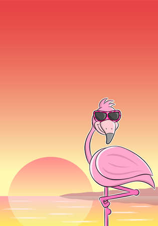 vector illustration of a cartoon flamingo with sunglassesのイラスト素材