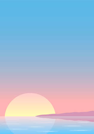 vector illustration of a sunset over the sea with coastのイラスト素材