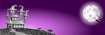 vector illustration of a haunted castle in a full moon nightのイラスト素材