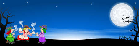 vector illustration of witches celebrate a halloween party with magic potionのイラスト素材