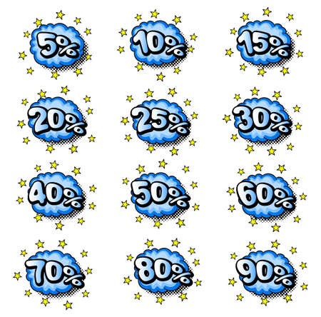 vector illustration of some percent comic labelsのイラスト素材