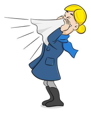 vector illustration of a sneezing woman with handkerchiefのイラスト素材
