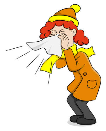 vector illustration of a sneezing woman with handkerchiefのイラスト素材
