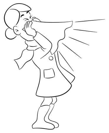 vector illustration of a sneezing woman with handkerchiefのイラスト素材