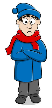 vector illustration of a man with a thick coat, a scarf and a cap that freezesのイラスト素材