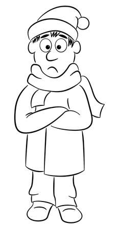 vector illustration of a man with a thick coat, a scarf and a cap that freezesのイラスト素材