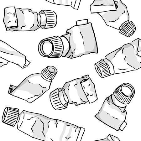 vector illustration of a seamless hand drawn paint tube patternのイラスト素材