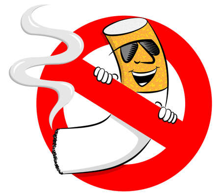vector illustration of a no smoking sign with cartoon cigaretteのイラスト素材