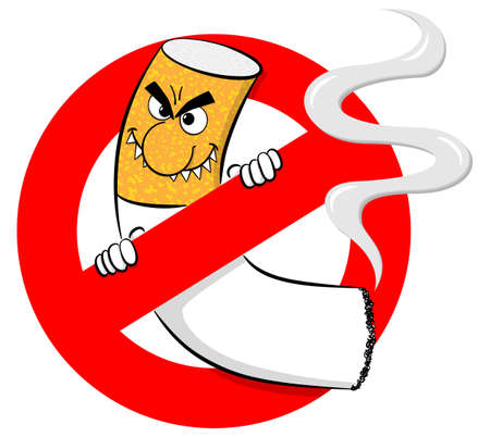 vector illustration of a no smoking sign with cartoon cigaretteのイラスト素材