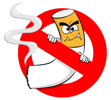 vector illustration of a no smoking sign with cartoon cigaretteのイラスト素材