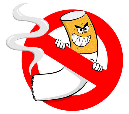 vector illustration of a no smoking sign with cartoon cigaretteのイラスト素材