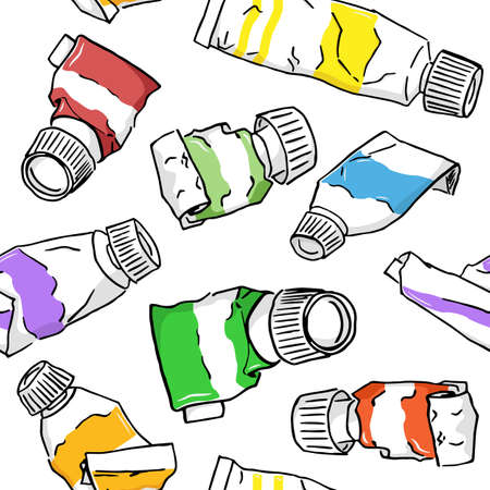 vector illustration of a seamless hand drawn paint tube patternのイラスト素材