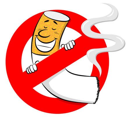 vector illustration of a no smoking sign with cartoon cigaretteのイラスト素材