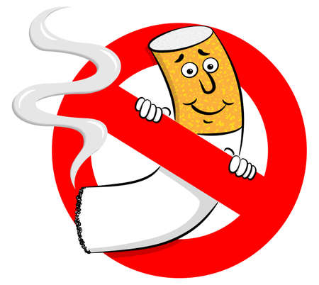 vector illustration of a no smoking sign with cartoon cigaretteのイラスト素材