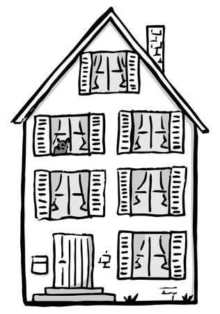 vector illustration of a scribbled house in black and whiteのイラスト素材