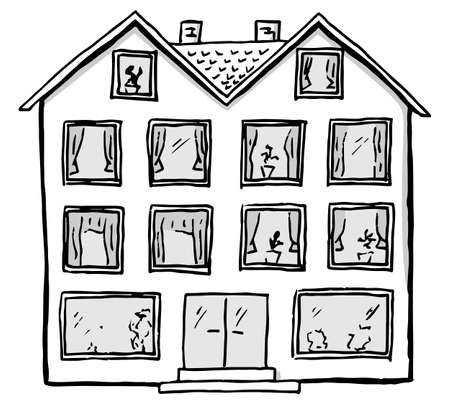 vector illustration of a scribbled house in black and whiteのイラスト素材