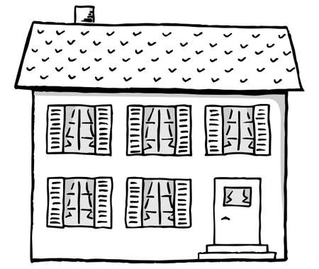 vector illustration of a scribbled house in black and whiteのイラスト素材