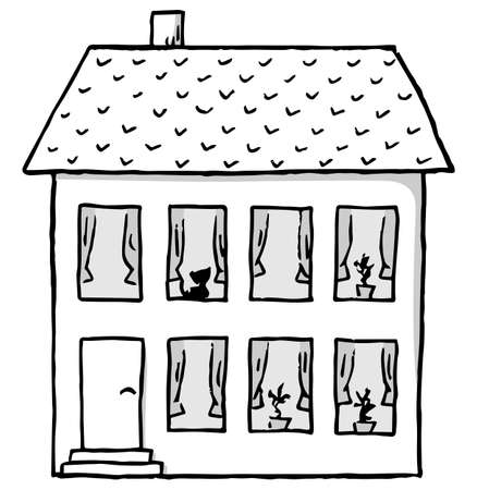 vector illustration of a scribbled house in black and whiteのイラスト素材