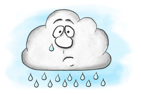 illustration of a sad crying cartoon rain cloudの写真素材