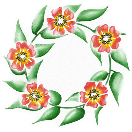 illustration of a wreath of watercolor flowersの写真素材