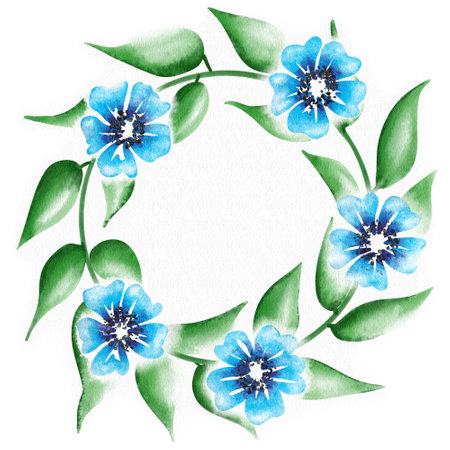illustration of a wreath of watercolor flowersの写真素材