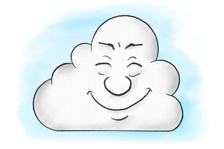 illustration of smiling cartoon cloudsの写真素材