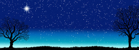 Watercolor illustration of night sky with stars as bannerの写真素材