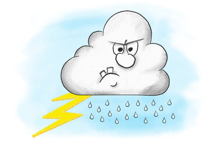 illustration of angry cartoon thunderstorm cloudの写真素材