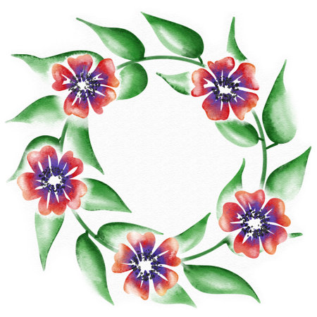 illustration of a wreath of watercolor flowersの写真素材