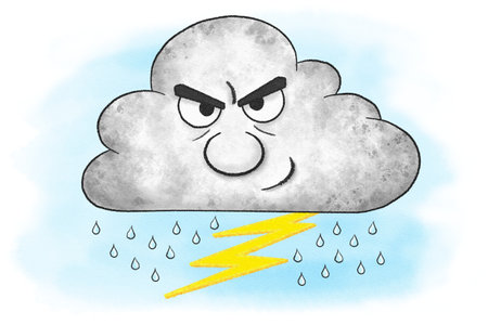 illustration of angry cartoon thunderstorm cloud