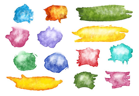Illustration of colorful watercolor blobs and splattersの写真素材