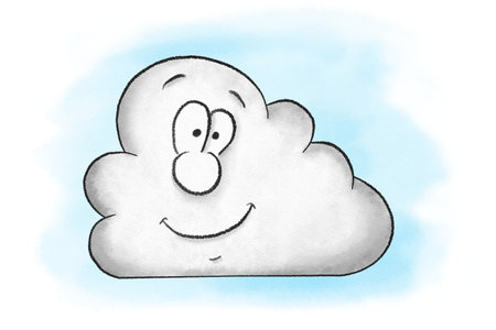 illustration of smiling cartoon cloudsの写真素材